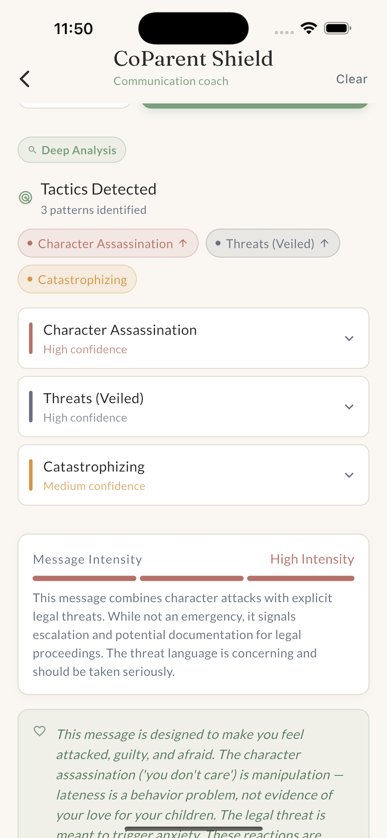 CoParent Shield message analysis