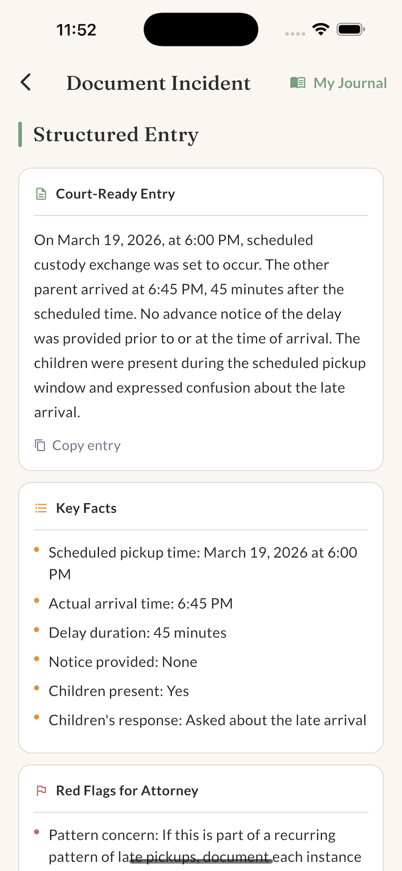 Court-ready incident journal